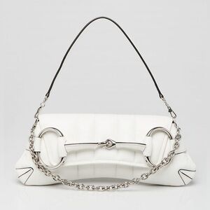 NIB Gucci White Quilted Lambskin Leather Horsebit Chain Shoulder Bag Authentic